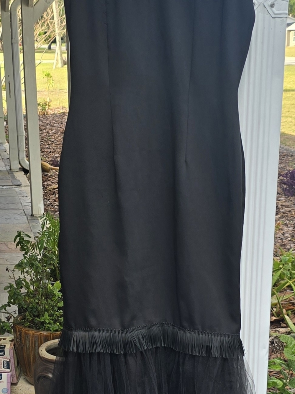 Lillie Rubin Black Beaded Fringe Evening Dress Size 8 - Picture 2 of 14
